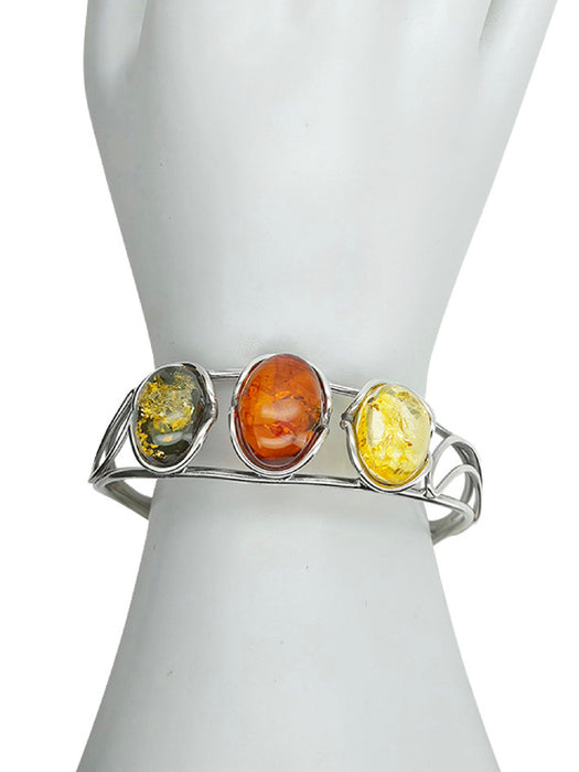 Multi Amber Cuff Bracelet | Sterling Silver Baltic Amber | Light Years