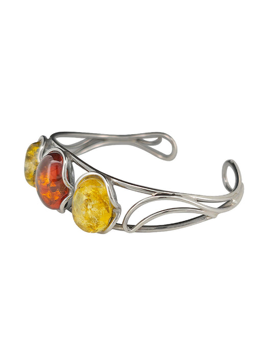 Multi Amber Cuff Bracelet | Sterling Silver Baltic Amber | Light Years
