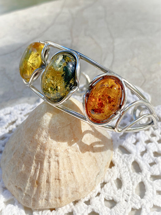 Multi Amber Cuff Bracelet | Sterling Silver Baltic Amber | Light Years