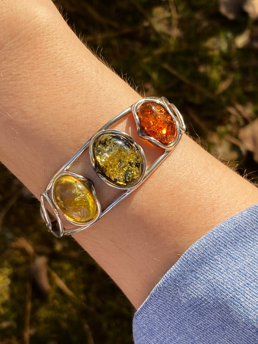 Multi Amber Cuff Bracelet | Sterling Silver Baltic Amber | Light Years