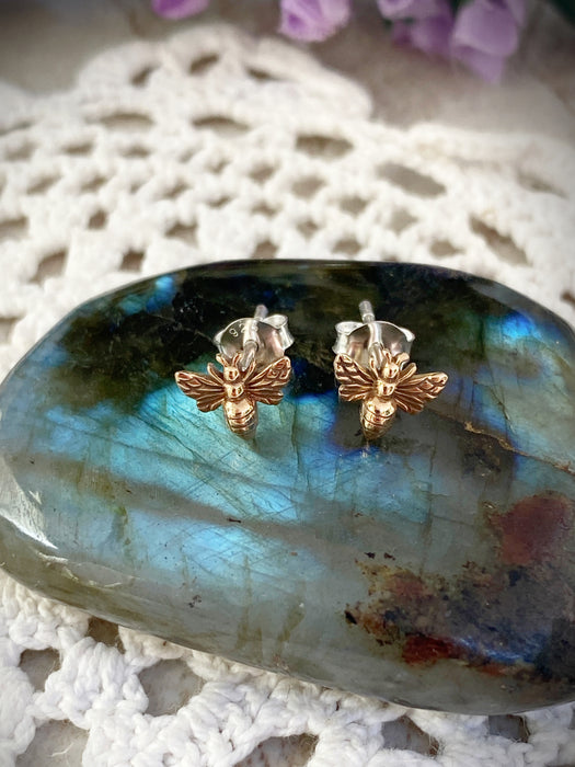 Bronze Honey Bee Posts | Sterling Silver Studs Earrings | Light Years
