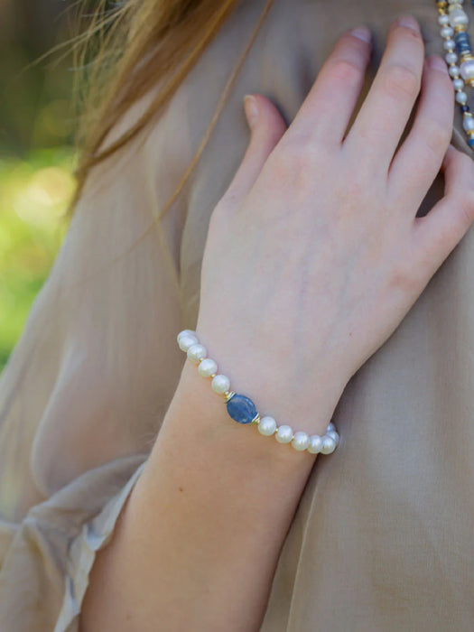 Seaside Kyanite & Pearl Bracelet | Handmade Sterling Silver | Light Years