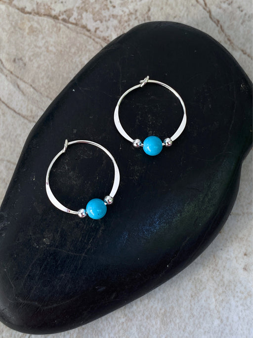 Turquoise Beaded Hoops | Sterling Silver Earrings | Light Years Jewelry