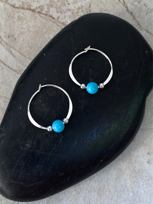 Turquoise Beaded Hoops | Sterling Silver Earrings | Light Years Jewelry