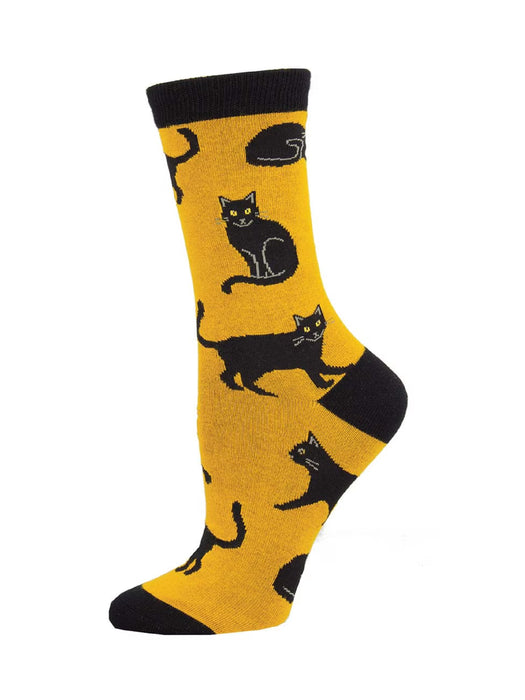 Bold Black Cat Bamboo Socks | Blue Yellow Crew | Light Years Jewelry