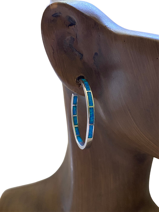 Blue Opal Inlay Post Hoops | Sterling Silver Earrings | Light Years