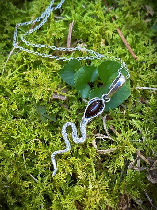 Baltic Amber Snake Necklace | Sterling Silver Pendant Chain | Light Years