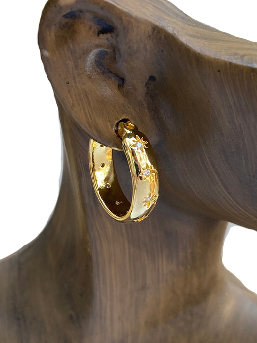 CZ Star Pincatch Hoops | Gold Plated Fashion Earrings | Light Years