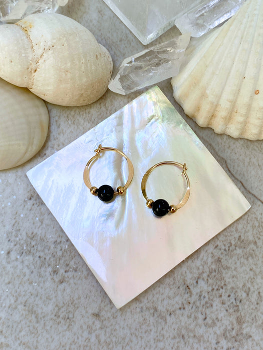 Onyx Beaded Hoops | 14kt Gold Filled Earrings | Light Years Jewelry