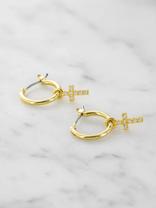 Clear CZ Cross Hoops | Silver Gold Plated Earrings | Light Years Jewelry