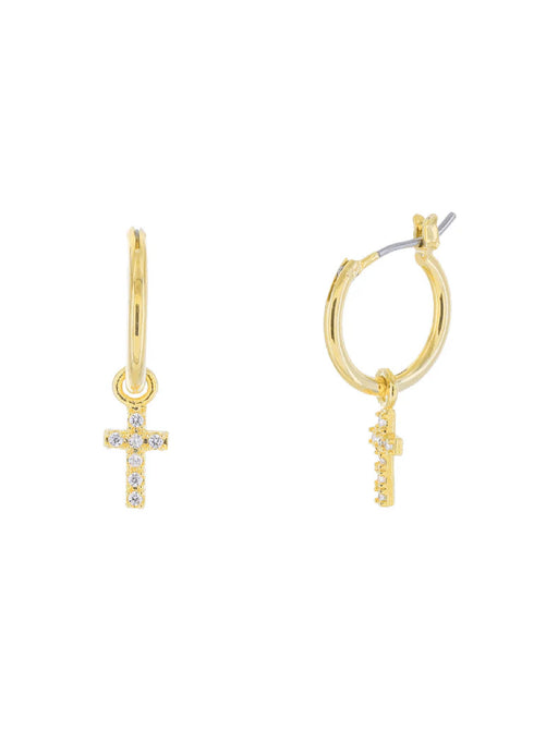 Clear CZ Cross Hoops | Silver Gold Plated Earrings | Light Years Jewelry