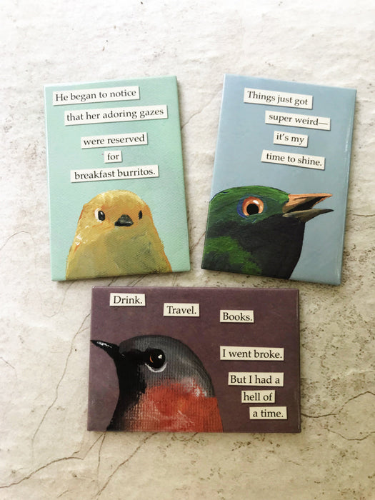 "Drink Travel Books" Bird Magnet