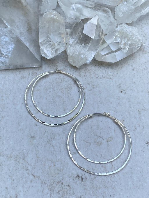 Double Hammered Hoops | Sterling Silver Earrings | Light Years Jewelry