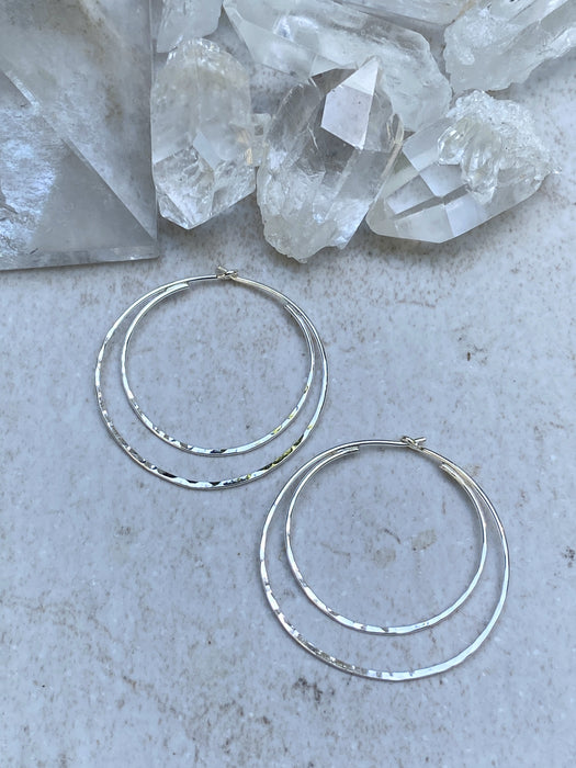 Double Hammered Hoops | Sterling Silver Earrings | Light Years Jewelry