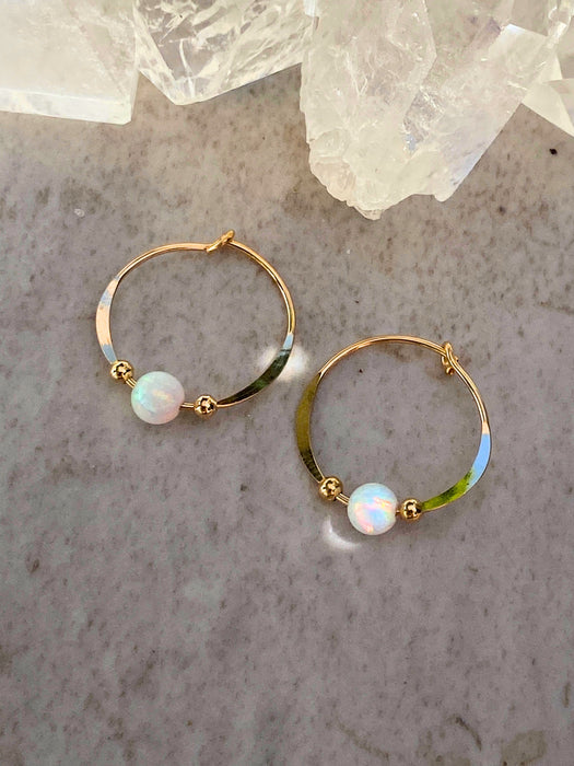 White Opal Beaded Hoops | Sterling Silver Gold Filled Earrings | Light Years
