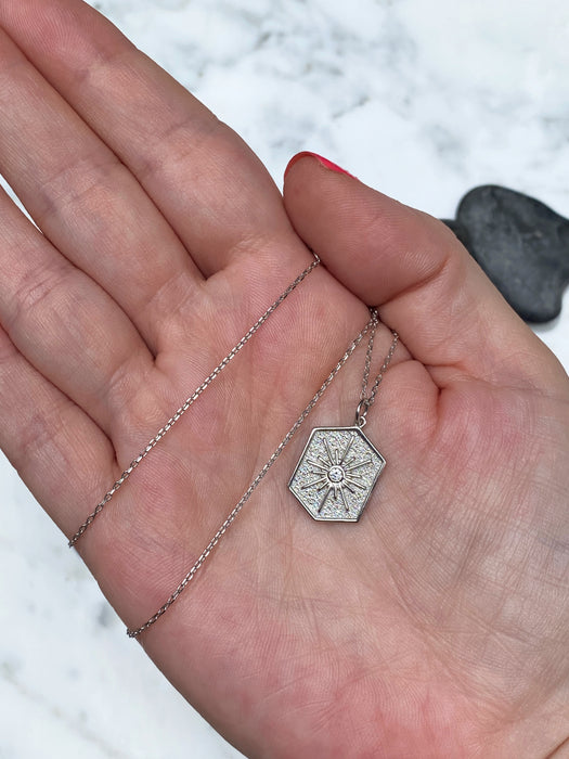 CZ Star Medallion Necklace | Sterling Silver Pendant Chain | Light Years
