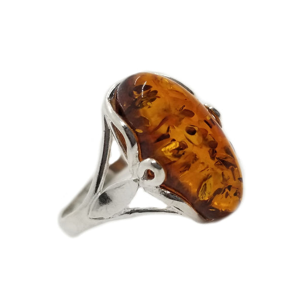 Cognac Amber Twist Ring | Sterling Silver Size 6 7 8 9 10 | Light Years