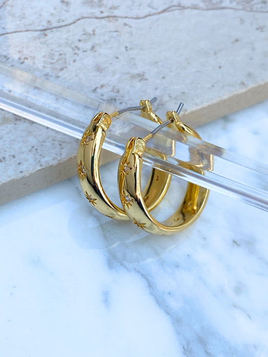 CZ Star Pincatch Hoops | Gold Plated Fashion Earrings | Light Years