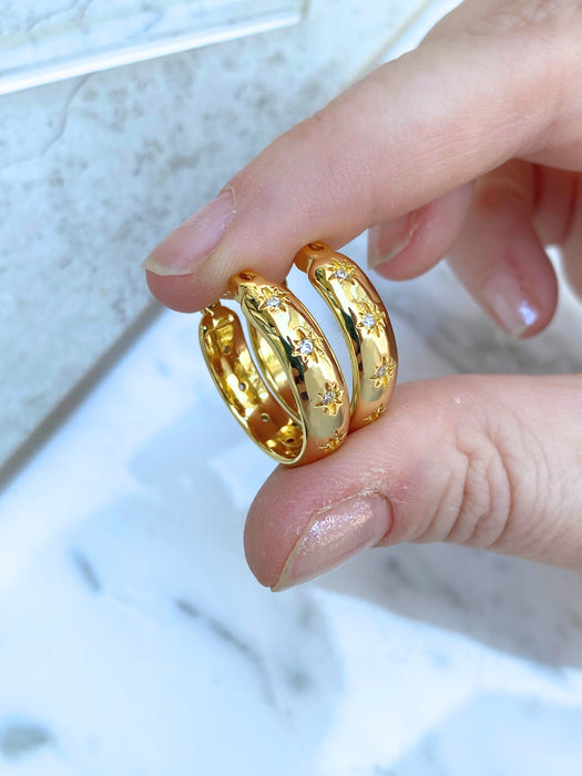 CZ Star Pincatch Hoops | Gold Plated Fashion Earrings | Light Years