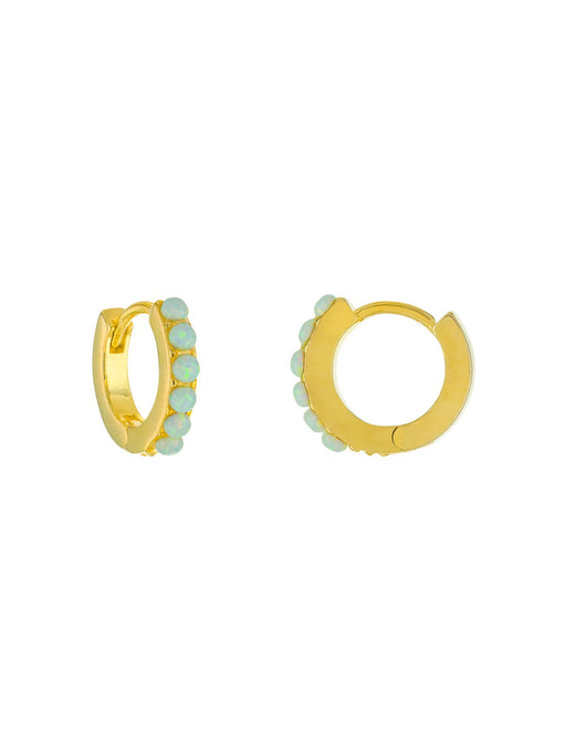 White Opal Lined Huggie Hoops | Gold Plated Earrings | Light Years Jewelry