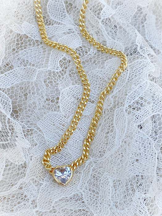 CZ Heart & Curb Chain Necklace | Gold Plated Fashion | Light Years