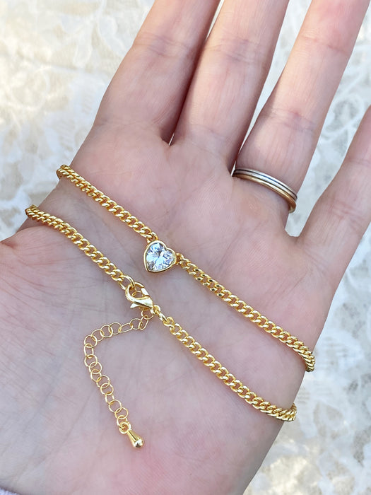 CZ Heart & Curb Chain Necklace | Gold Plated Fashion | Light Years