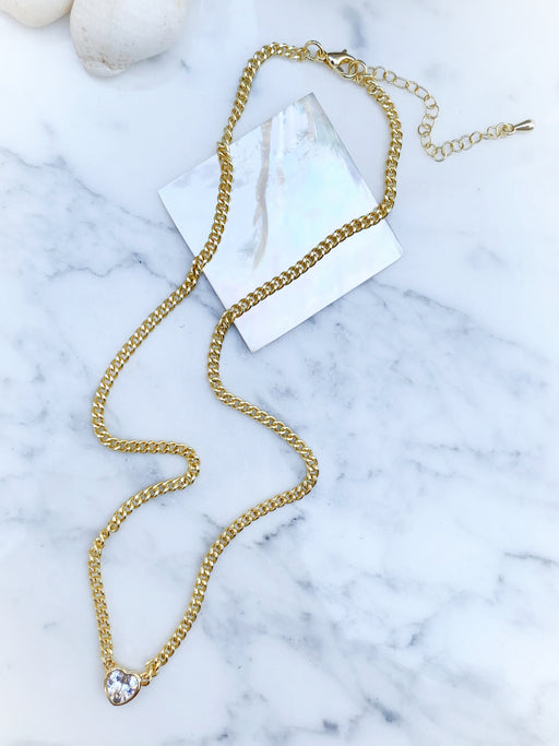 CZ Heart & Curb Chain Necklace | Gold Plated Fashion | Light Years