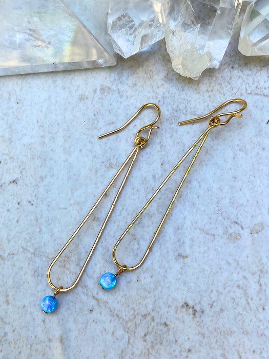 Hammered Teardrop Opal Dangles | 14kt Gold Filled Earrings | Light Years