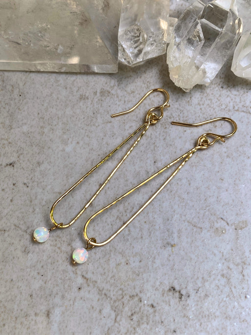 Hammered Teardrop Opal Dangles | 14kt Gold Filled Earrings | Light Years