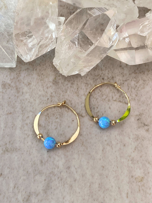 Blue Opal Beaded Hoops | Sterling Silver Gold Filled Earrings | Light Years