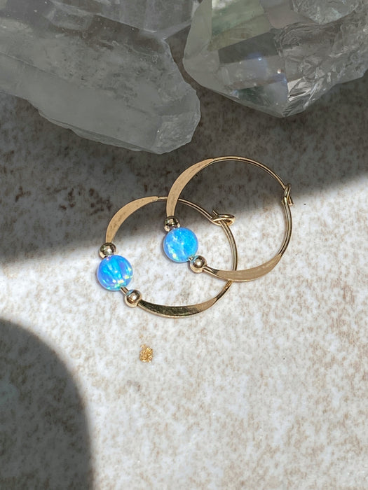 Blue Opal Beaded Hoops | Sterling Silver Gold Filled Earrings | Light Years