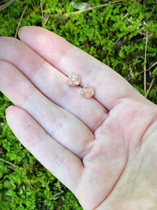 Rose Quartz Nugget Posts | Sterling Silver Studs Earrings | Light Years