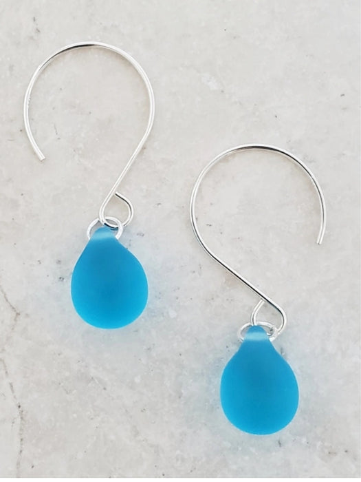 Sea Glass Droplet Earrings | Sterling Silver Dangles | Light Years Jewelry