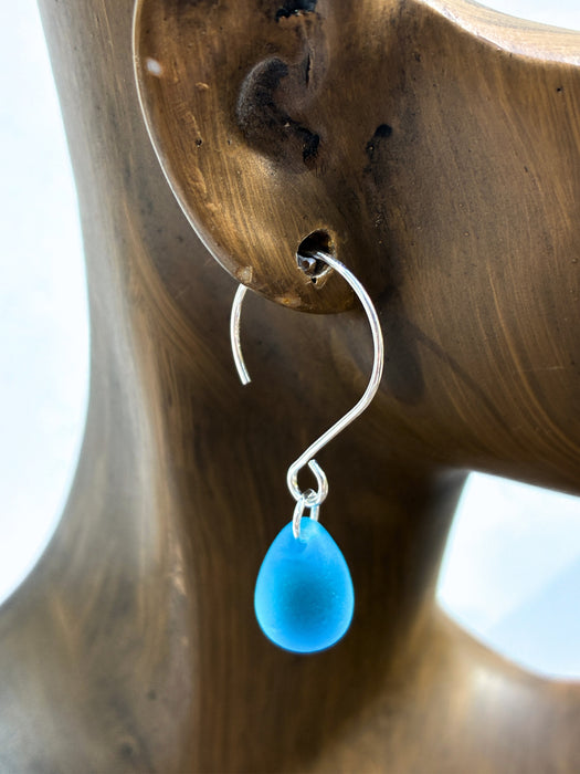 Sea Glass Droplet Earrings | Sterling Silver Dangles | Light Years Jewelry