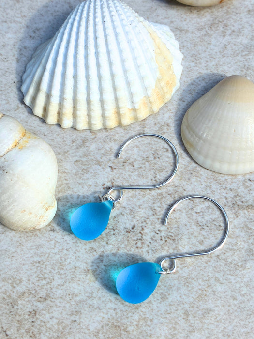 Sea Glass Droplet Earrings | Sterling Silver Dangles | Light Years Jewelry