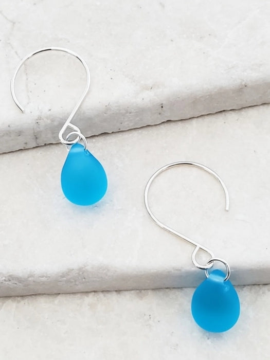 Sea Glass Droplet Earrings | Sterling Silver Dangles | Light Years Jewelry
