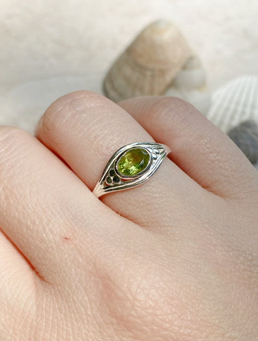 Faceted Peridot Ring | Sterling Silver | Size 5 6 7 8 | Light Years Jewelry