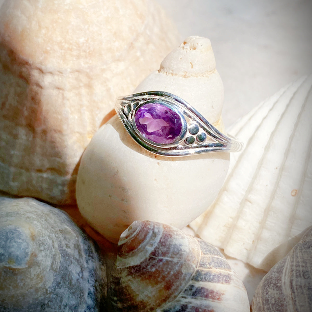 Amethyst Multi Stone Ring, Lilac Ring, Silver