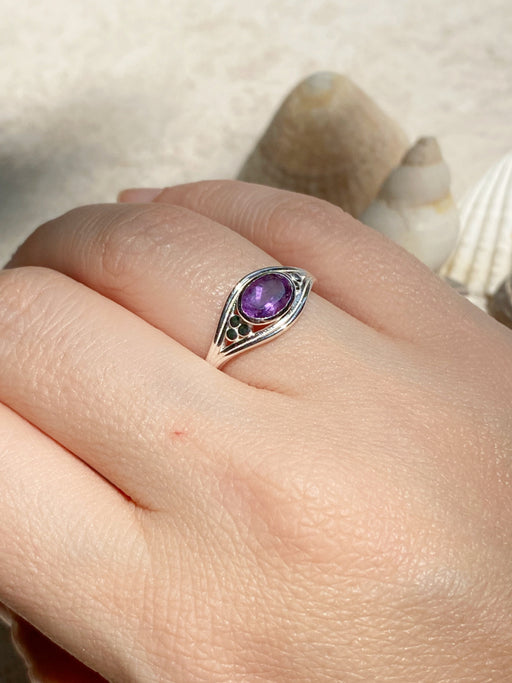 Faceted Amethyst Ring | Sterling Silver 5 6 7 8 | Light Years Jewelry 