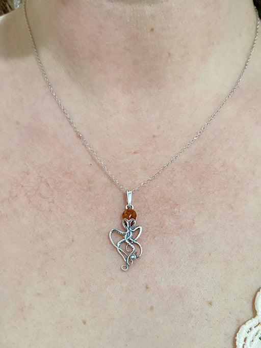Amber Octopus Necklace | Sterling Silver Chain Pendant | Light Years