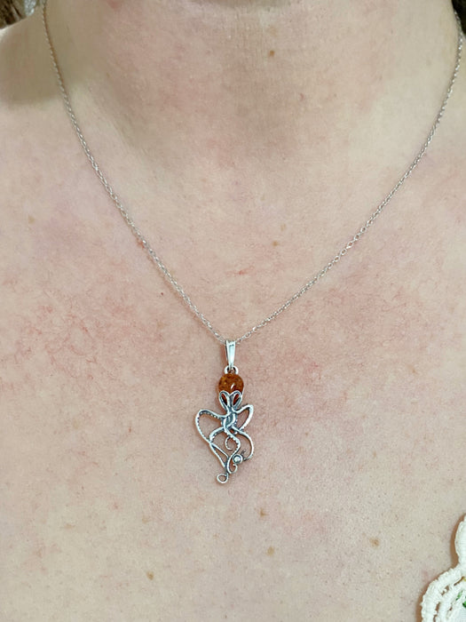 Amber Octopus Necklace | Sterling Silver Chain Pendant | Light Years