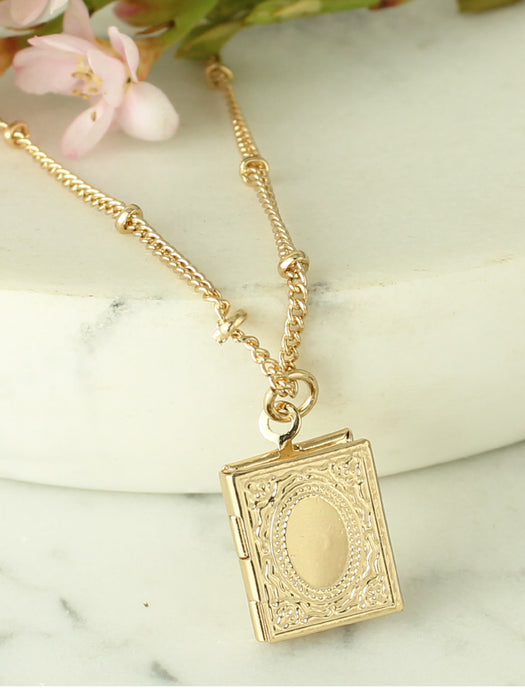 Book Locket Necklace | Silver Gold Fashion Bead Chain Pendant | Light Years