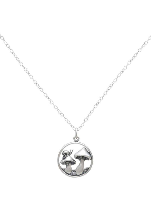 Mushrooms & Snail Necklace | Sterling Silver Chain Pendant Charm | Light Years