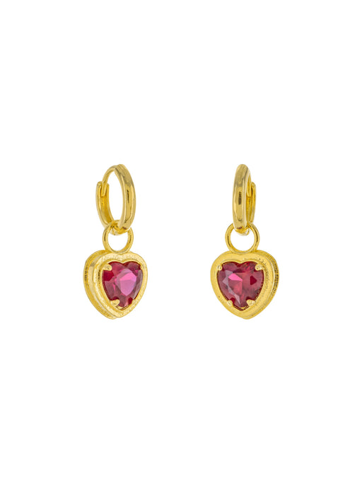 Ruby CZ Heart Huggie Hoops | Gold Plated Earrings | Light Years Jewelry