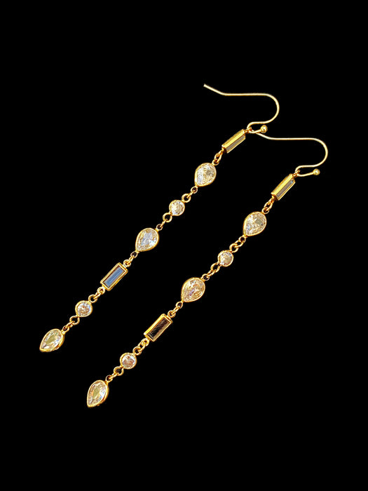 Long Shaped CZ Statement Dangles | Gold Pated Earrings | Light Years