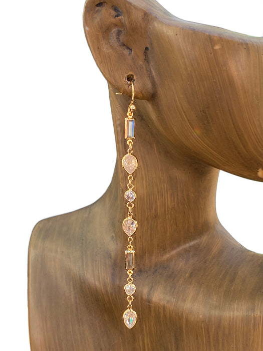 Long Shaped CZ Statement Dangles | Gold Pated Earrings | Light Years