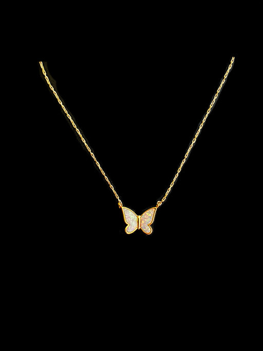 Opal Inlay Butterfly Necklace | Gold Plated Chain | Light Years Jewelry