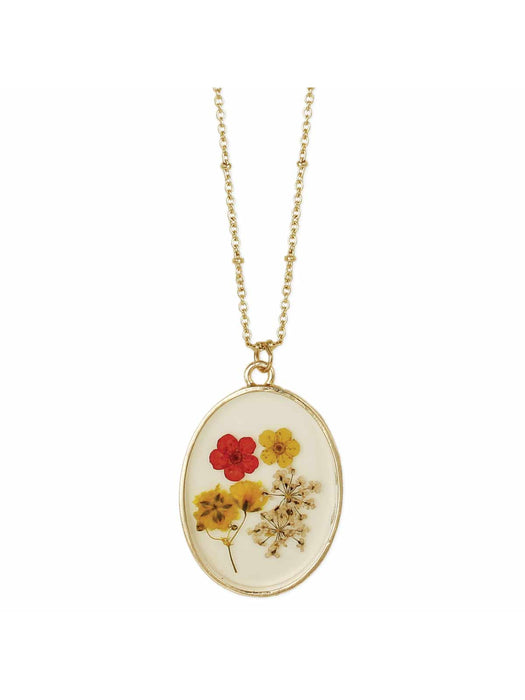 Vintage Oval Pressed Flowers Necklace | Gold Plated Chain | Light Years