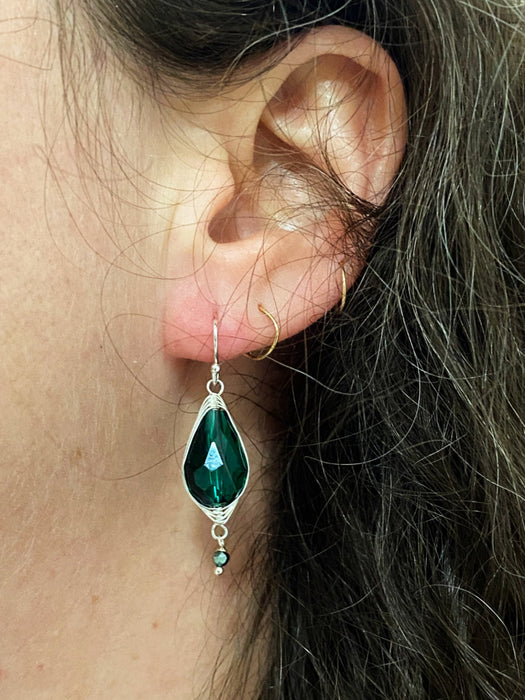 Emerald Green Crystal Dangles by Anne Vaughan | Sterling Silver Earrings | Light Years Jewelry