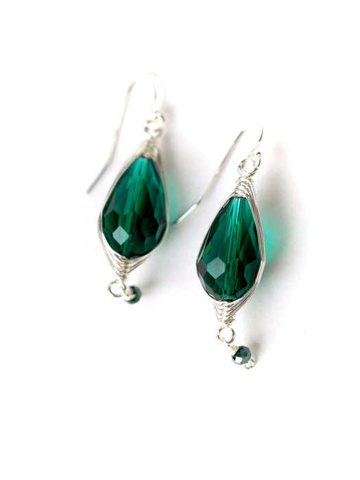 Emerald Green Crystal Dangles by Anne Vaughan | Sterling Silver Earrings | Light Years Jewelry